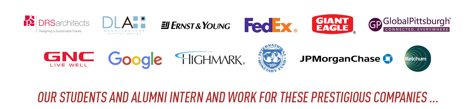 Image of various employer logos for companies in which La Roche University students and alumni have worked or interned.